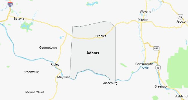 Map of Adams County Ohio