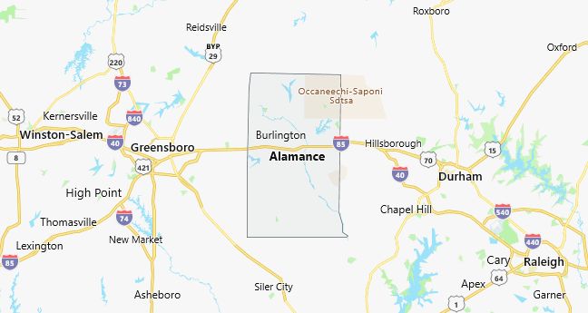 Map of Alamance County North Carolina
