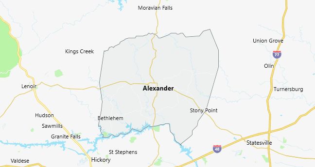 Map of Alexander County North Carolina