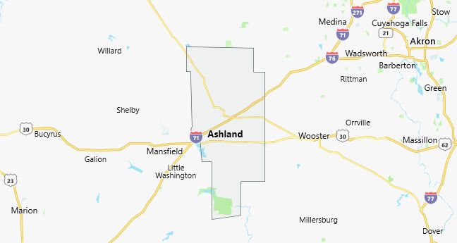 Map of Ashland County Ohio
