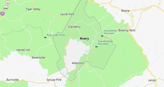 Map of Avery County North Carolina