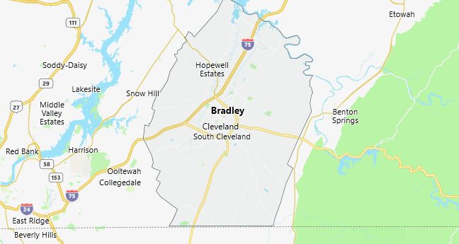 Map of Bradley County Tennessee