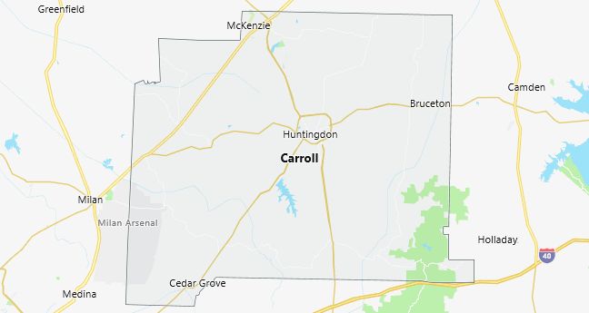 Map of Carroll County Tennessee