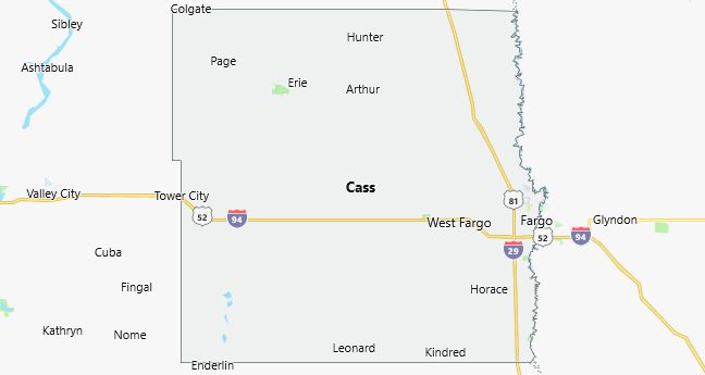 Map of Cass County North Dakota