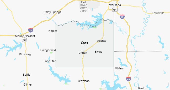 Map of Cass County Texas