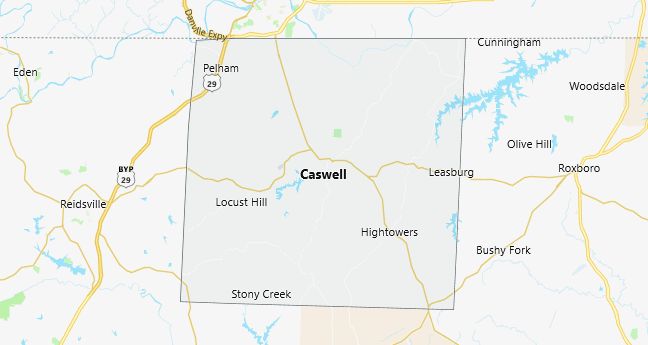 Map of Caswell County North Carolina
