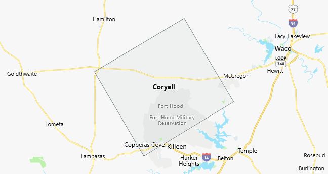 Map of Coryell County Texas