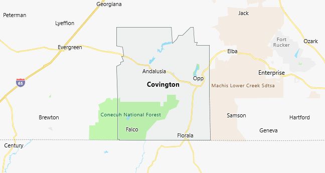 Map of Covington County Alabama