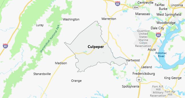 Map of Culpeper County Virginia
