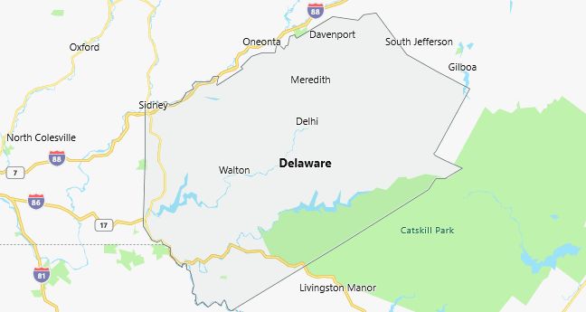 Map of Delaware County New York