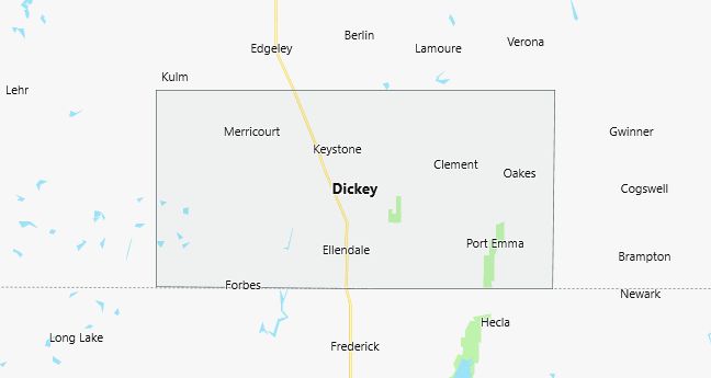Map of Dickey County North Dakota