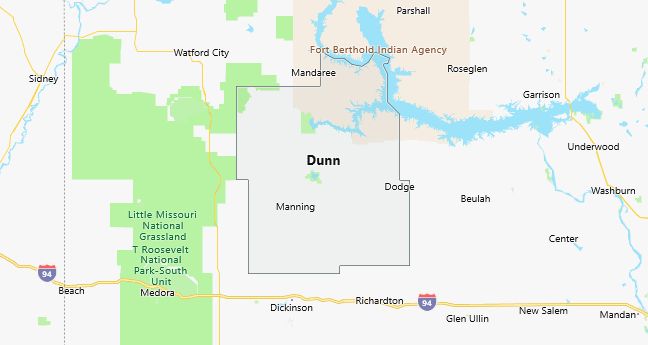 Map of Dunn County North Dakota