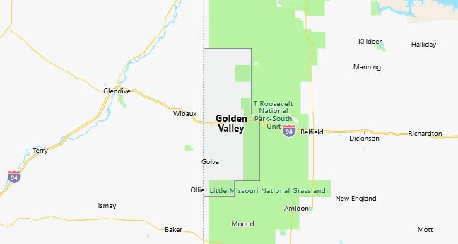 Map of Golden Valley County North Dakota