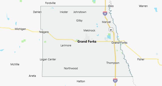 Map of Grand Forks County North Dakota