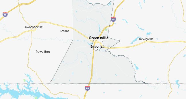 Map of Greensville County Virginia
