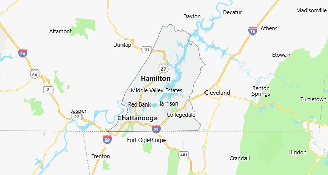 Map of Hamilton County Tennessee