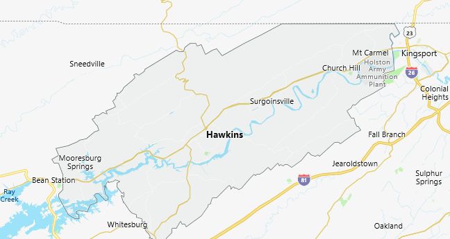 Map of Hawkins County Tennessee
