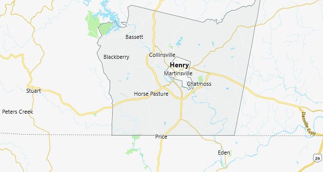 Map of Henry County Virginia