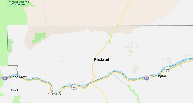 Map of Klickitat County Washington