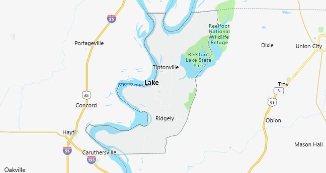 Map of Lake County Tennessee