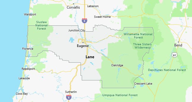 Map of Lane County Oregon