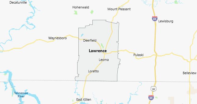 Map of Lawrence County Tennessee