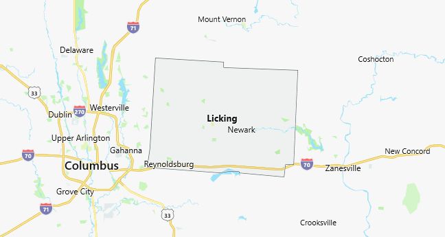 Map of Licking County Ohio