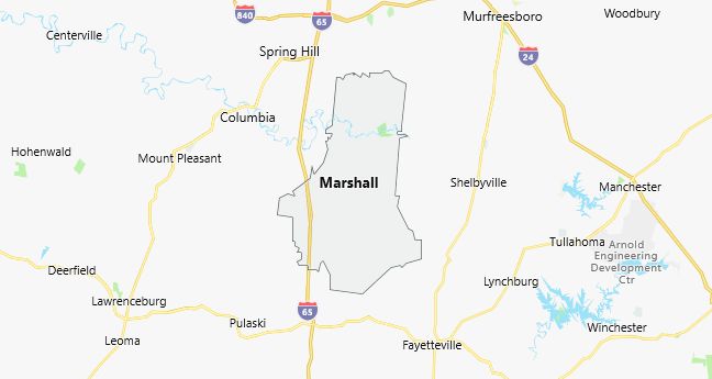 Map of Marshall County Tennessee