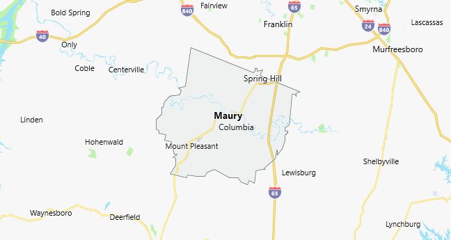 Map of Maury County Tennessee
