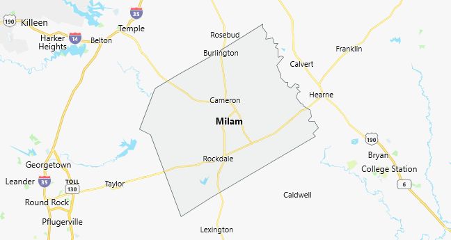 Map of Milam County Texas