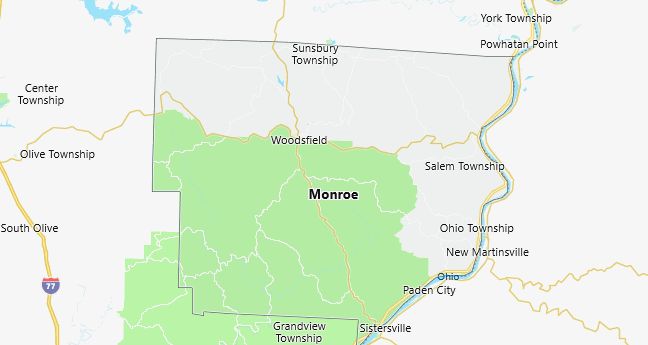 Map of Monroe County Ohio