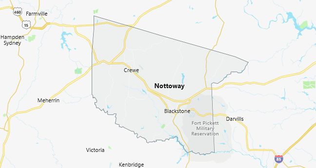 Map of Nottoway County Virginia