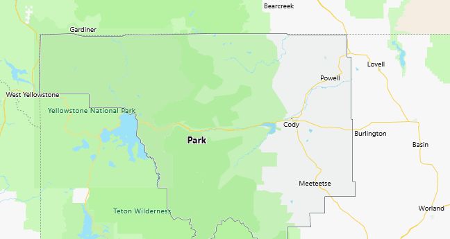 Map of Park County Wyoming