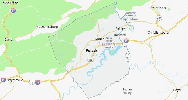 Map of Pulaski County Virginia