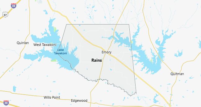 Map of Rains County Texas