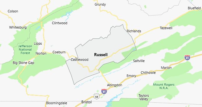 Map of Russell County Virginia
