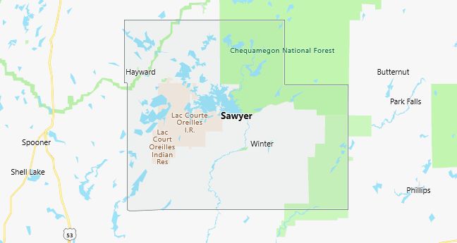 Map of Sawyer County Wisconsin