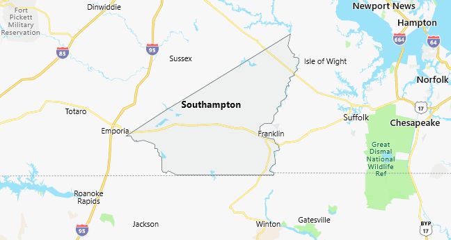 Map of Southampton County Virginia