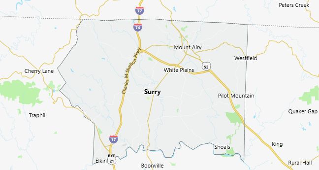 Map of Surry County North Carolina