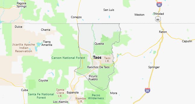 Map of Taos County New Mexico
