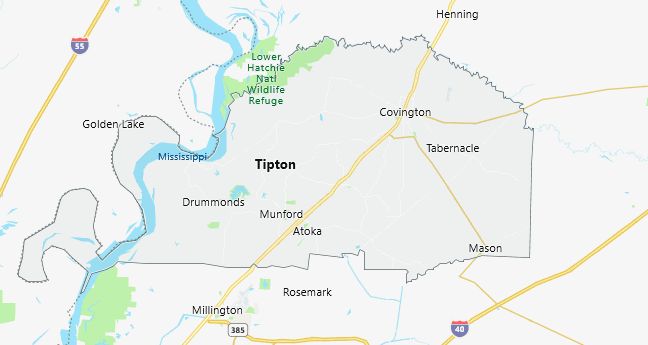 Map of Tipton County Tennessee