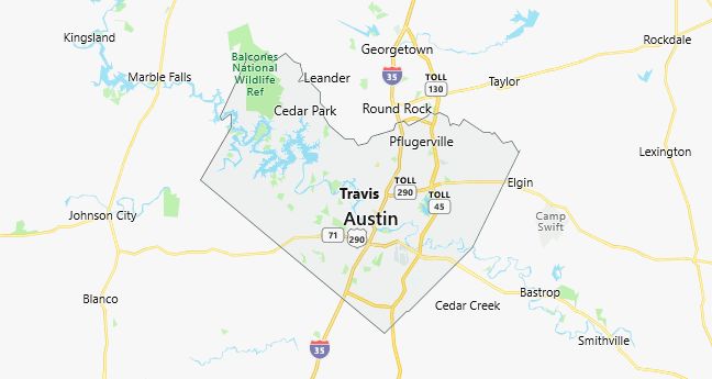 Map of Travis County Texas
