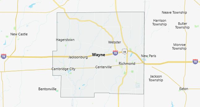 Map of Wayne County Indiana