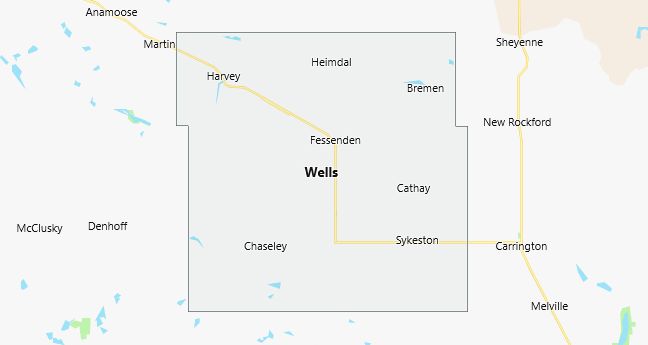 Map of Wells County North Dakota