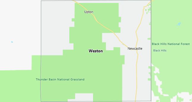 Map of Weston County Wyoming