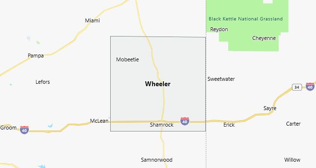 Map of Wheeler County Texas