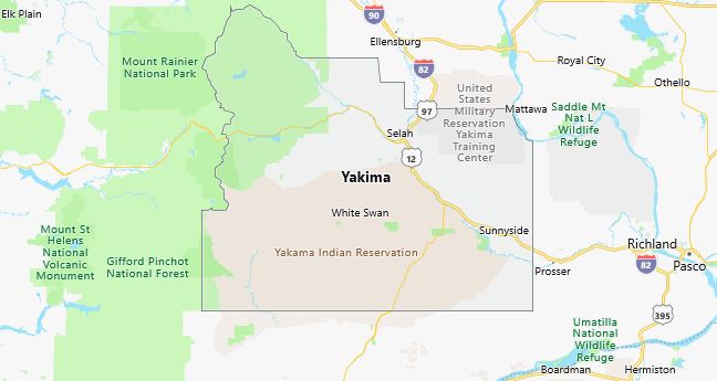 Map of Yakima County Washington