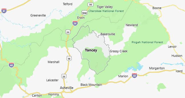 Map of Yancey County North Carolina